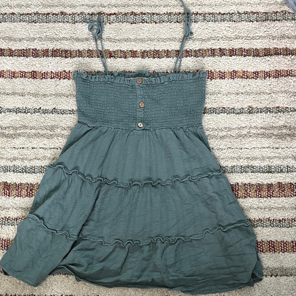 Paper Crane Dress in Teal with Button Accents